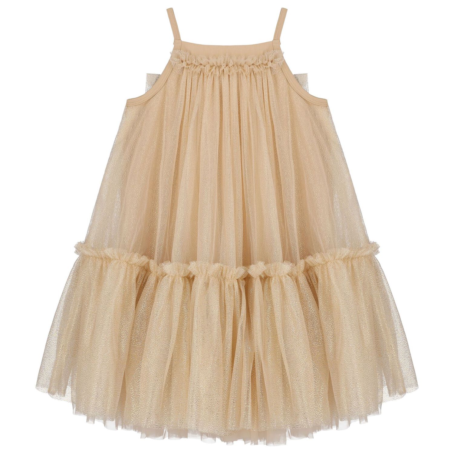 Girls Gold Embellished Tulle Dress, 1, hi-res