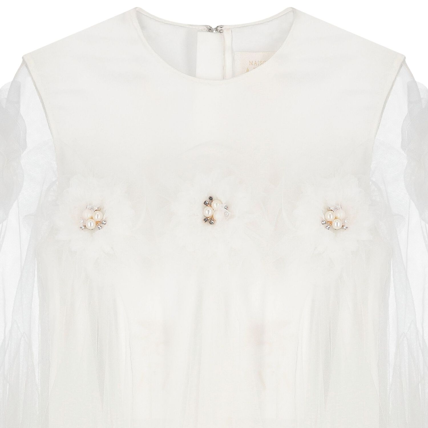 Girls White Flower Cape Tulle Dress, 1, hi-res