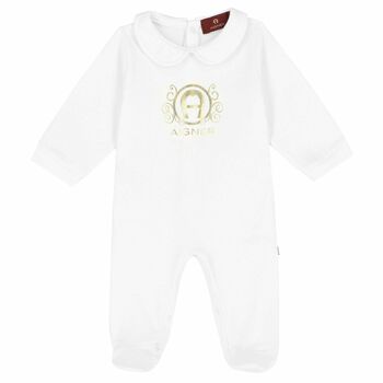Baby White & Gold Logo Babygrow 