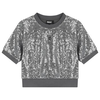 Girls Silver Embellished Logo Top