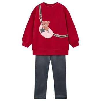 Girls Red & Grey Bag Leggings Set