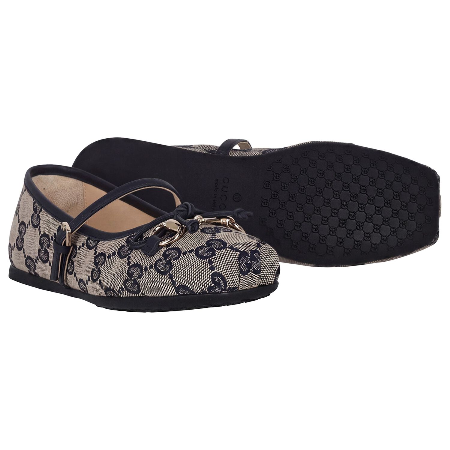 Girls Beige & Navy Blue GG logo Shoes, 1, hi-res