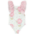 Girls White & Pink Balloons Swimsuit, 1, hi-res