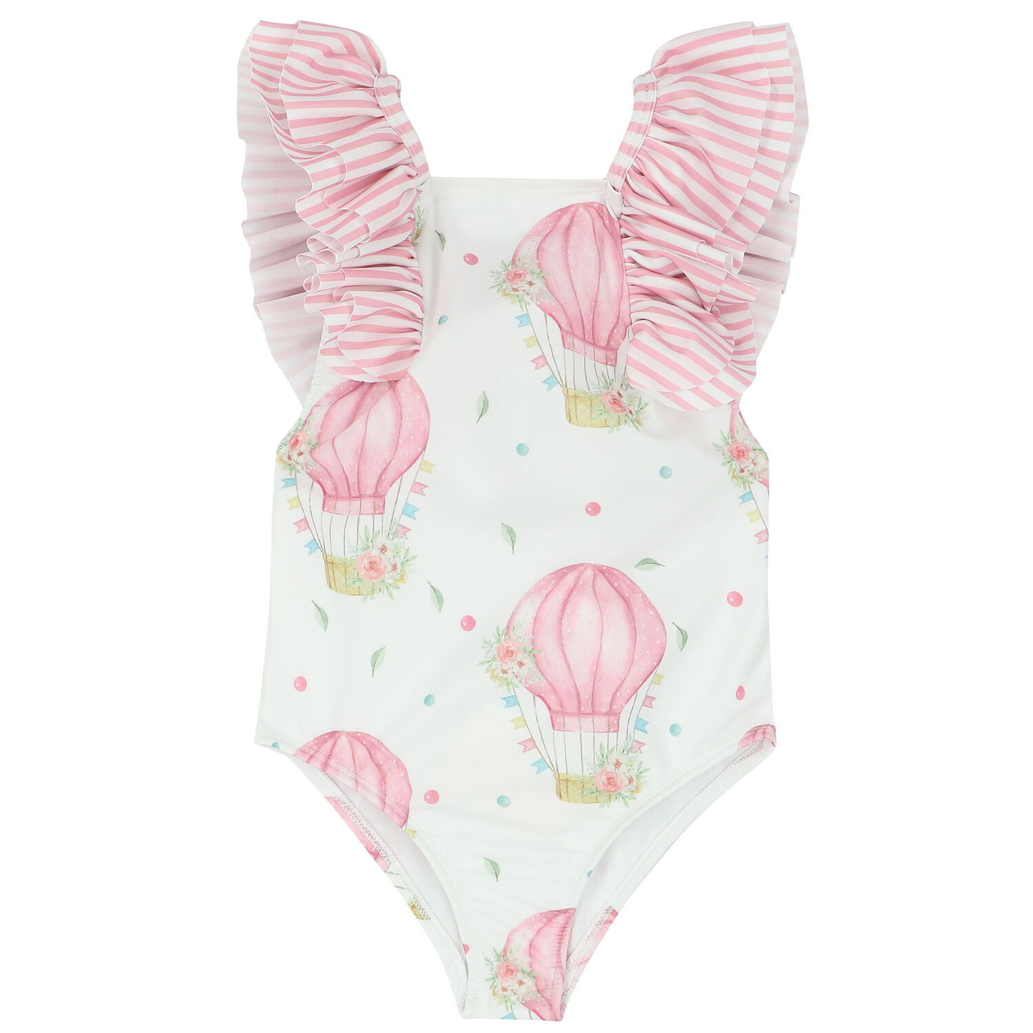 Girls White & Pink Balloons Swimsuit, 1, hi-res
