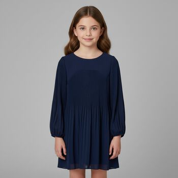 Girls Navy Blue Pleated Dress