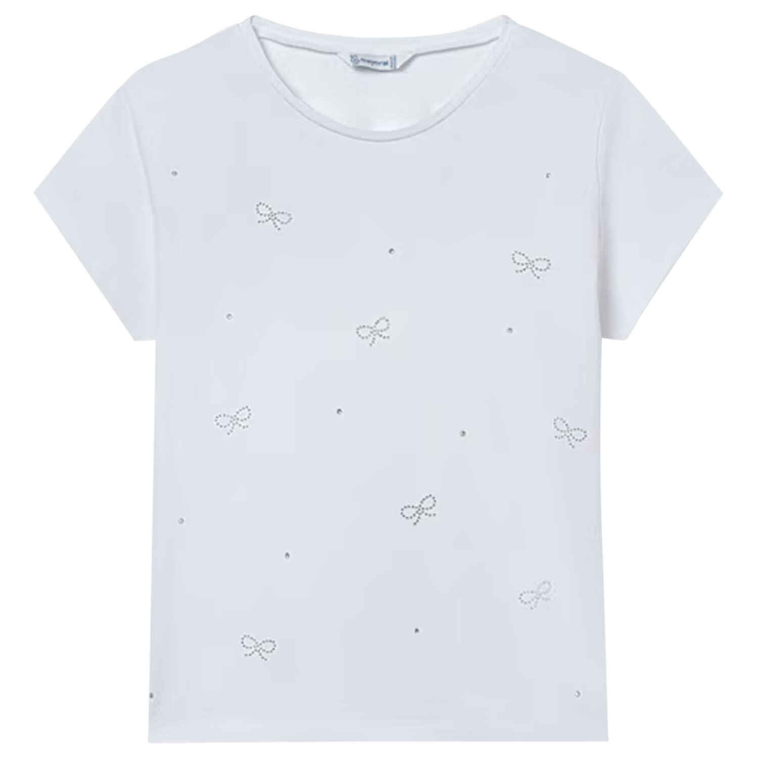 Girls White Bow T-Shirt, 2, hi-res