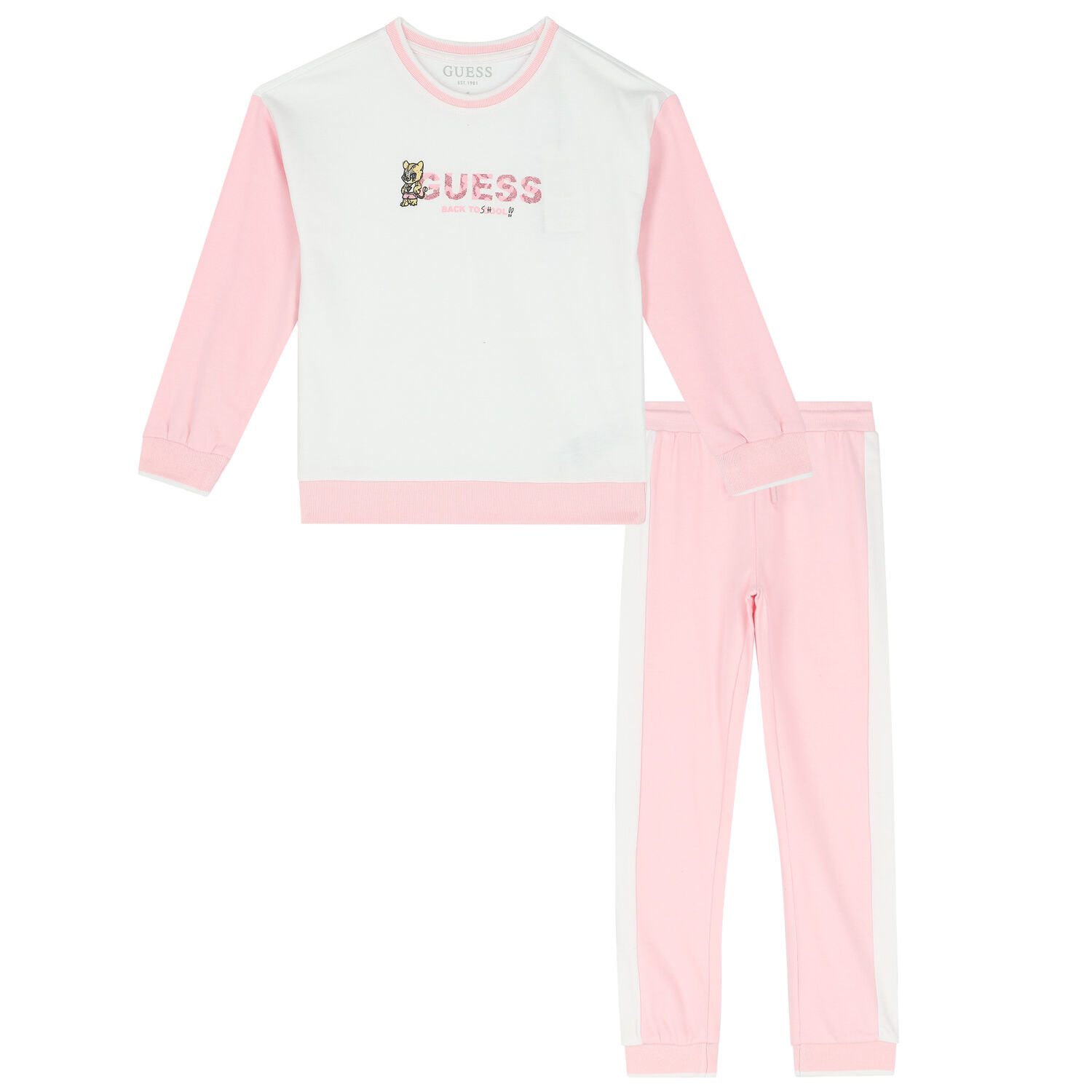 Girls White & Pink Logo Tracksuit, 1, hi-res