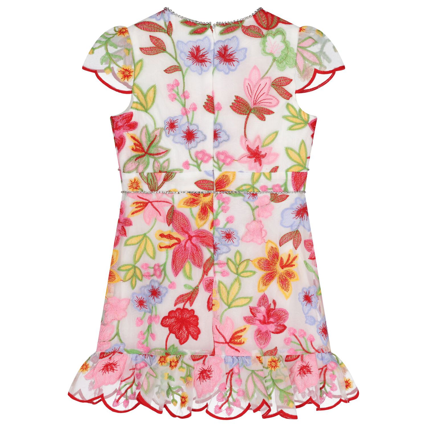 Girls Pink & Red Embroidered Floral Dress , 1, hi-res