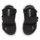 Boys Black Logo Sandals, 1, hi-res