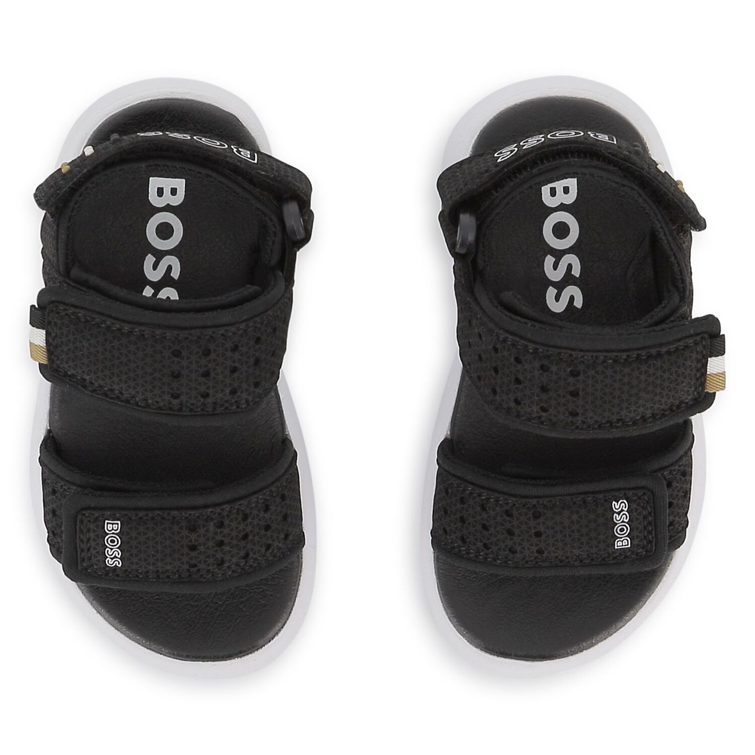 Boys Black Logo Sandals, 1, hi-res