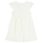 Girls White Bow Pleated Dress, 1, hi-res