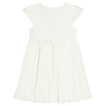 Girls White Bow Pleated Dress