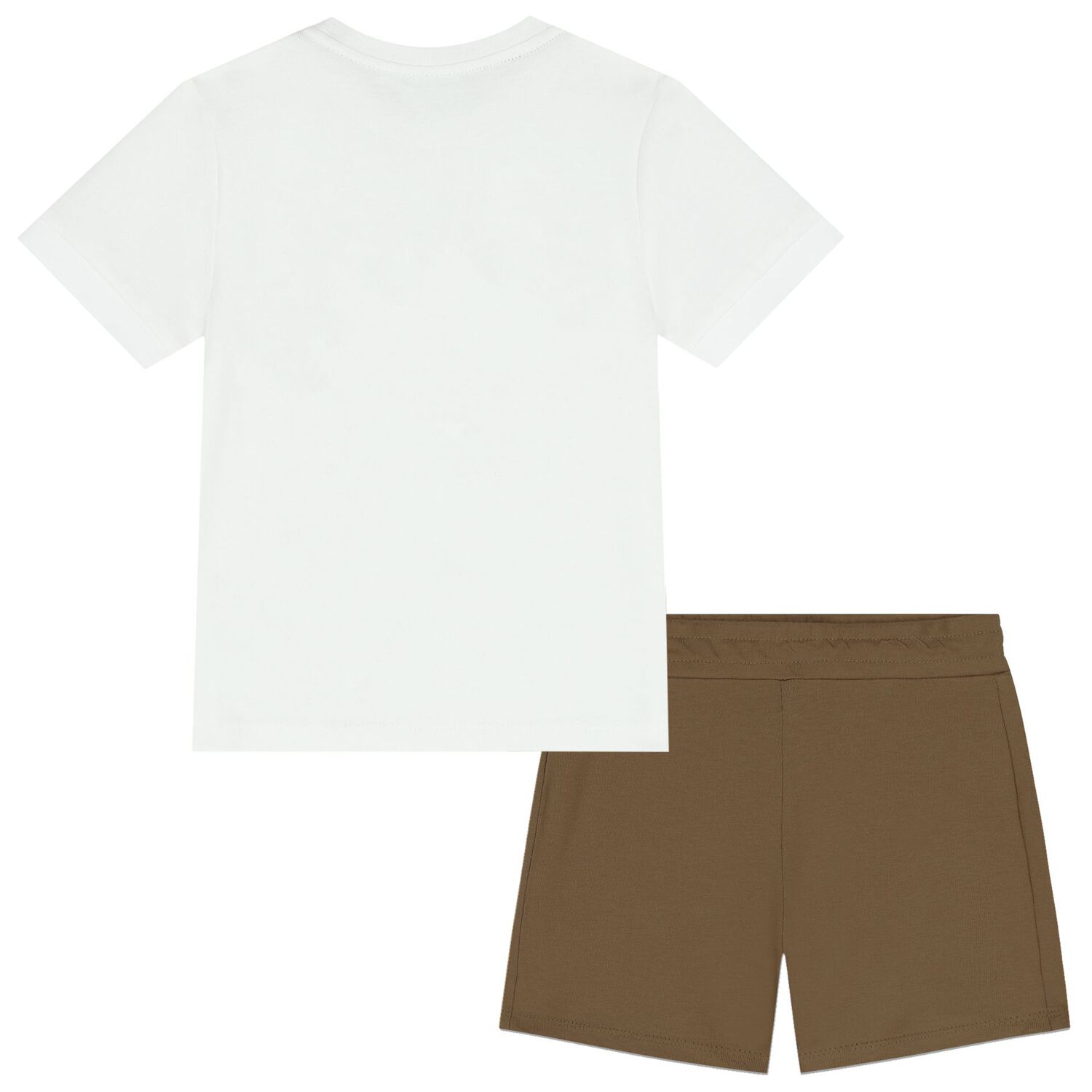 Younger Boys White & Beige Logo Shorts Set, 1, hi-res