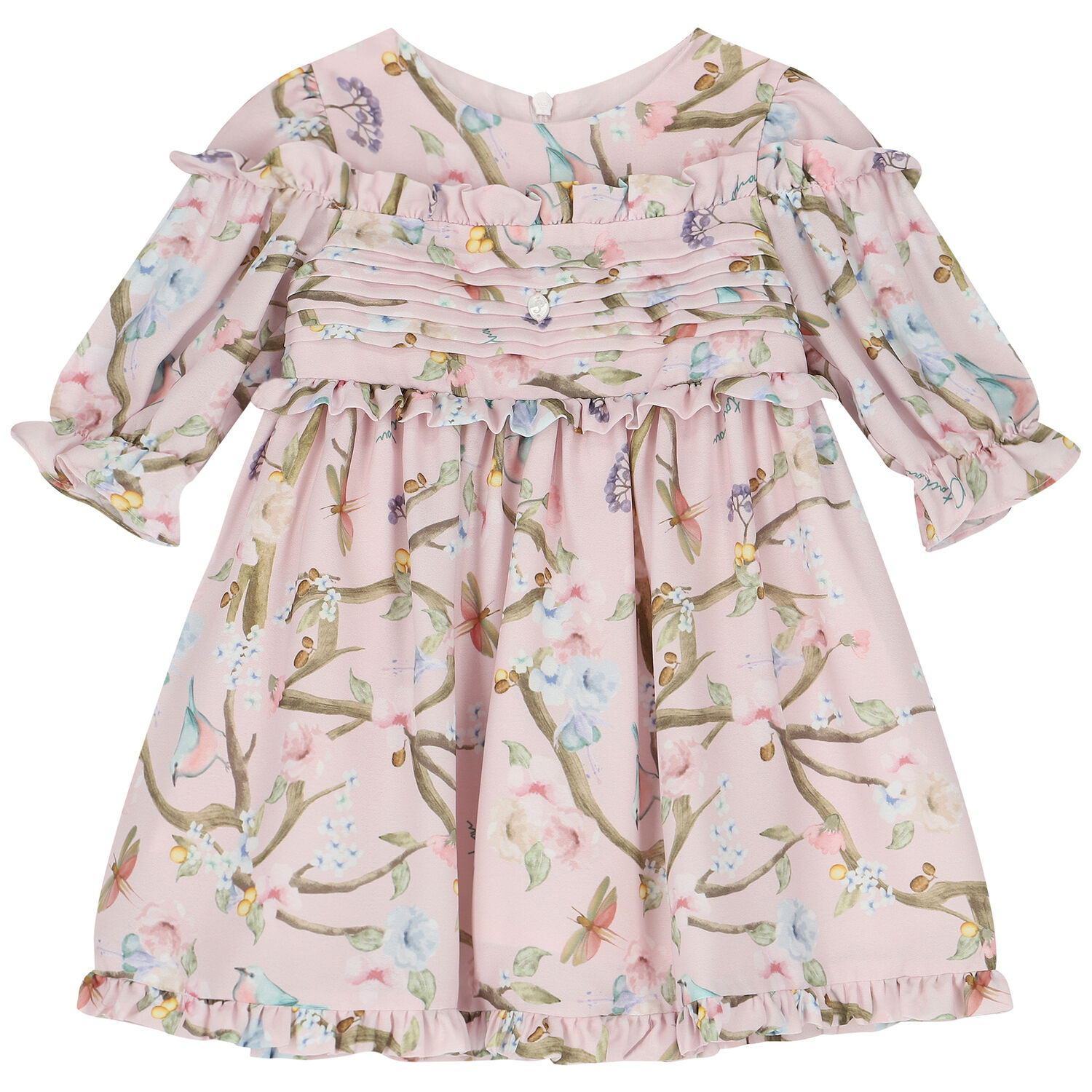 Younger Girls Pink Floral Dress, 1, hi-res