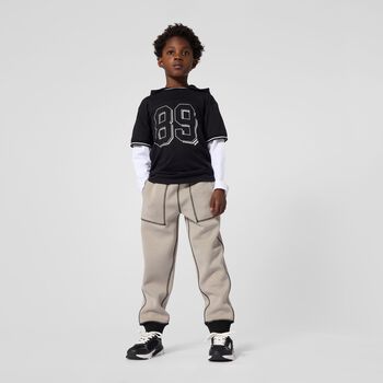 Boys Beige & Black Logo Reversible Joggers