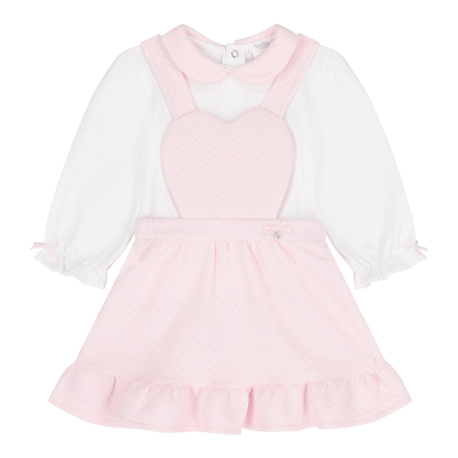 Baby Girls Pink & White Dungaree Set, 1, hi-res