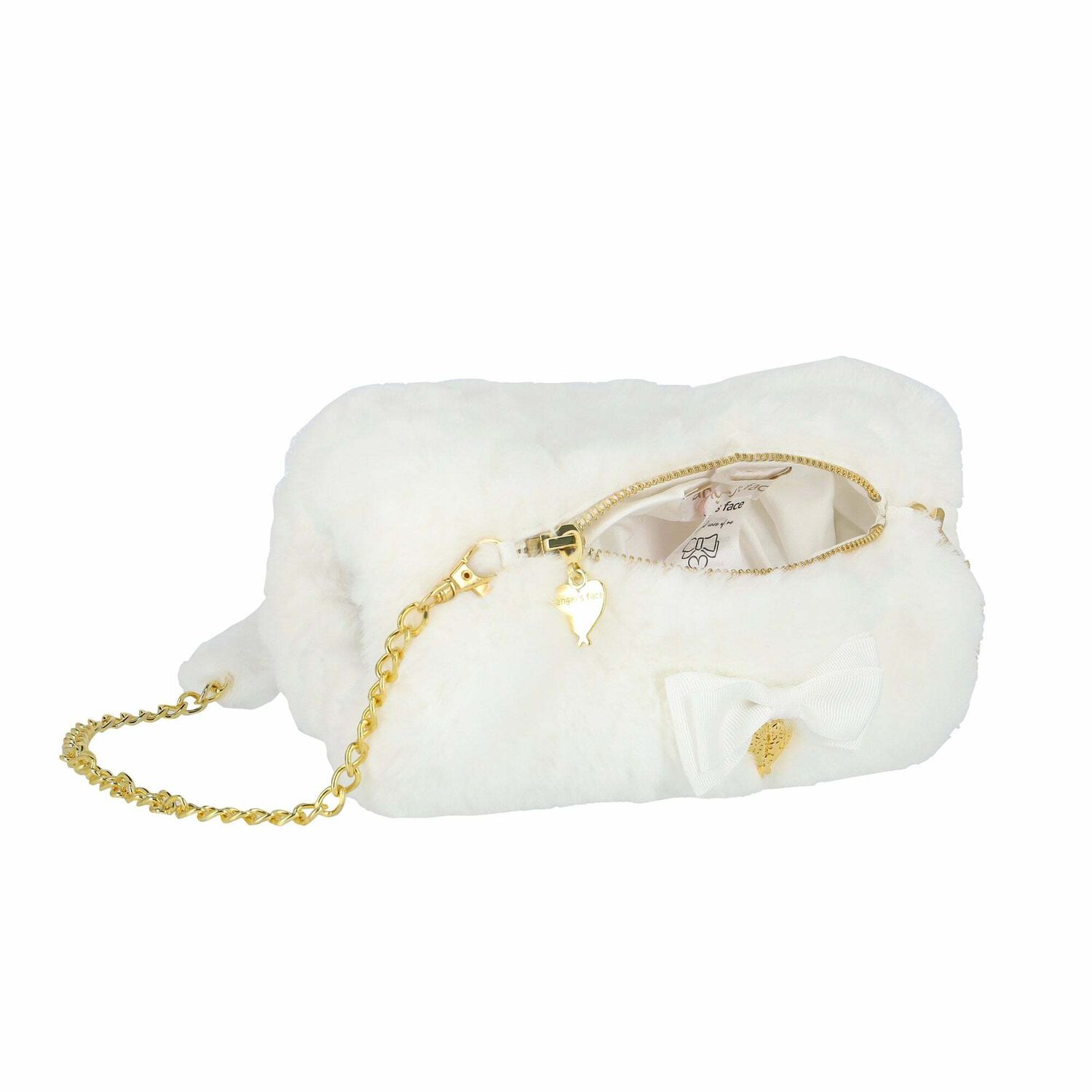 Girls White Fur Hand Bag, 1, hi-res