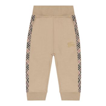 Beige Check Logo Baby Joggers