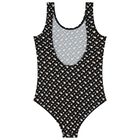 Girls Black, Beige & White Logo Swimsuit, 1, hi-res