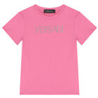 Girls Pink Embellished Logo T-Shirt, 1, hi-res