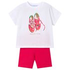 Girls White & Red Cycling Shorts Set, 1, hi-res