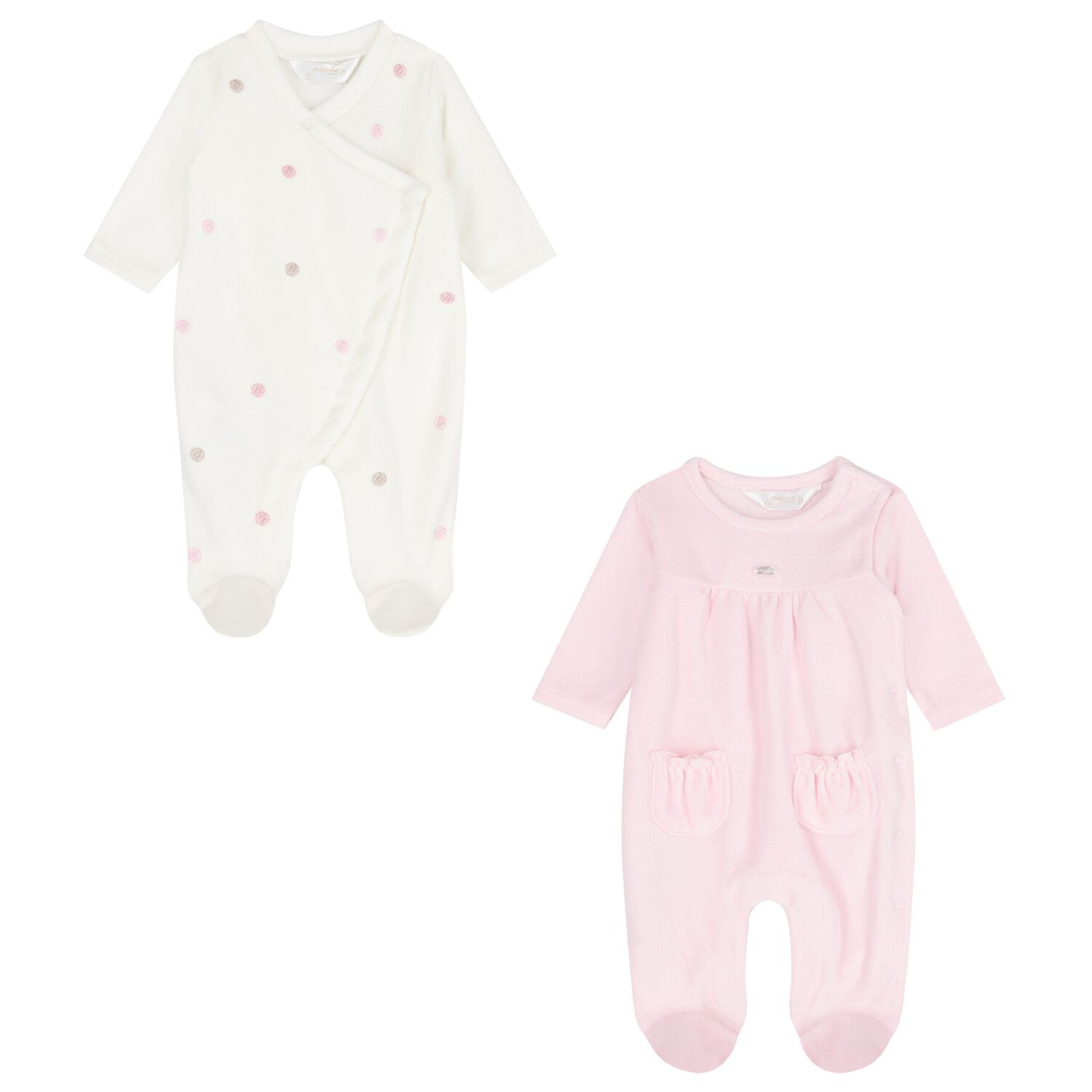 Baby Girls Pink & White Babygrows ( 2 Pack ), 1, hi-res