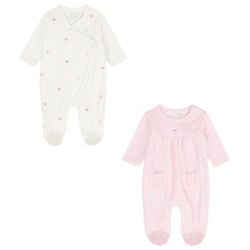 Baby Girls Pink & White Babygrows ( 2 Pack )