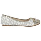 Girls Ivory & Gold Logo Ballerina Shoes, 1, hi-res