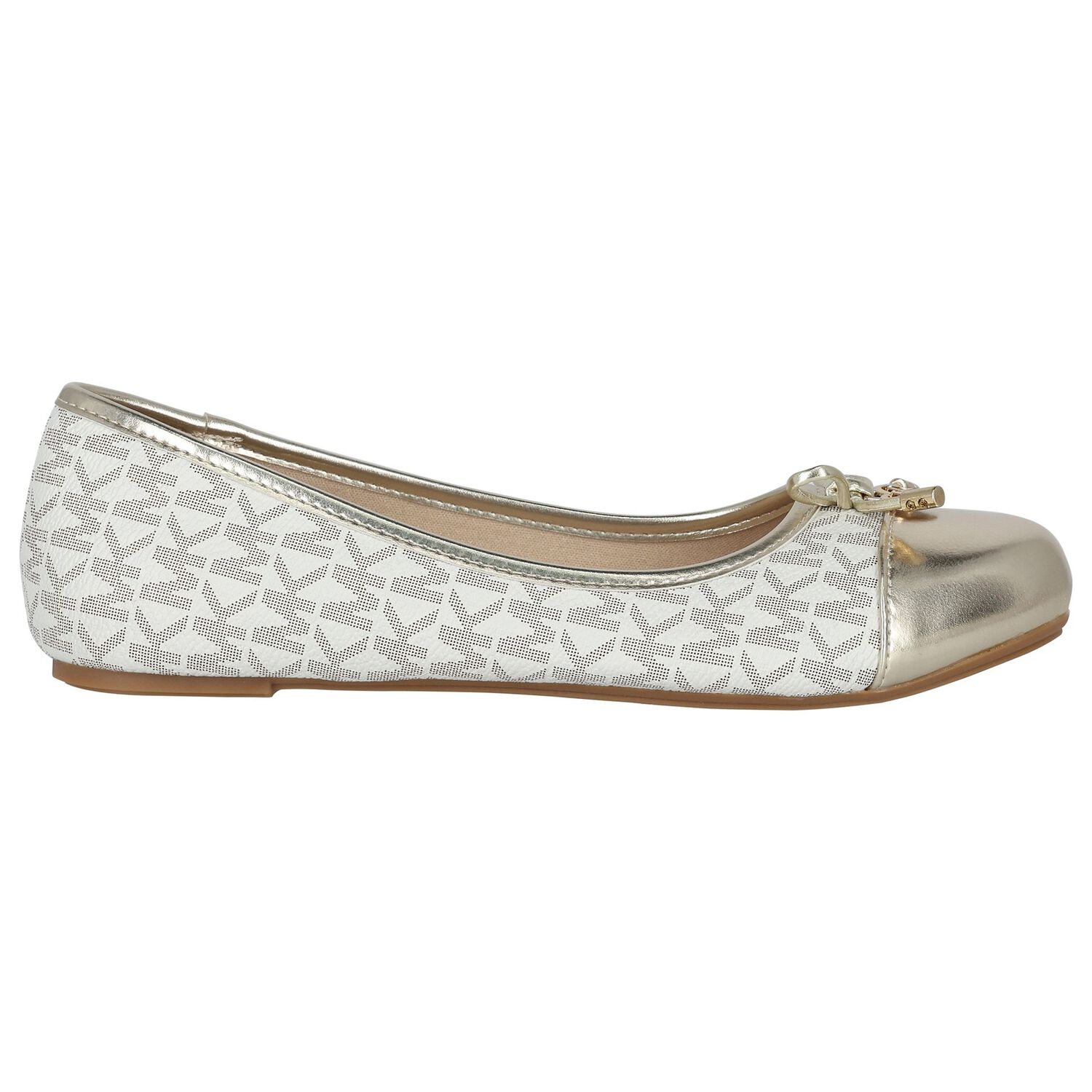 Girls Ivory & Gold Logo Ballerina Shoes, 1, hi-res