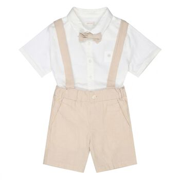 Younger Boys Beige & Ivory Shorts Set