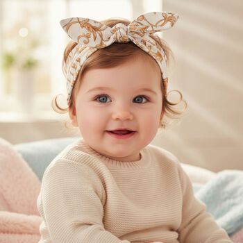 Baby Girls White & Gold Bow Headband  