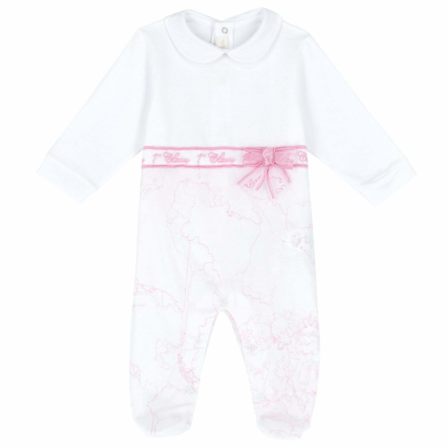 Girls White & Pink Geo Map Babygrow, 1, hi-res