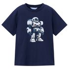 Boys Navy Blue Robot T-Shirt, 2, hi-res