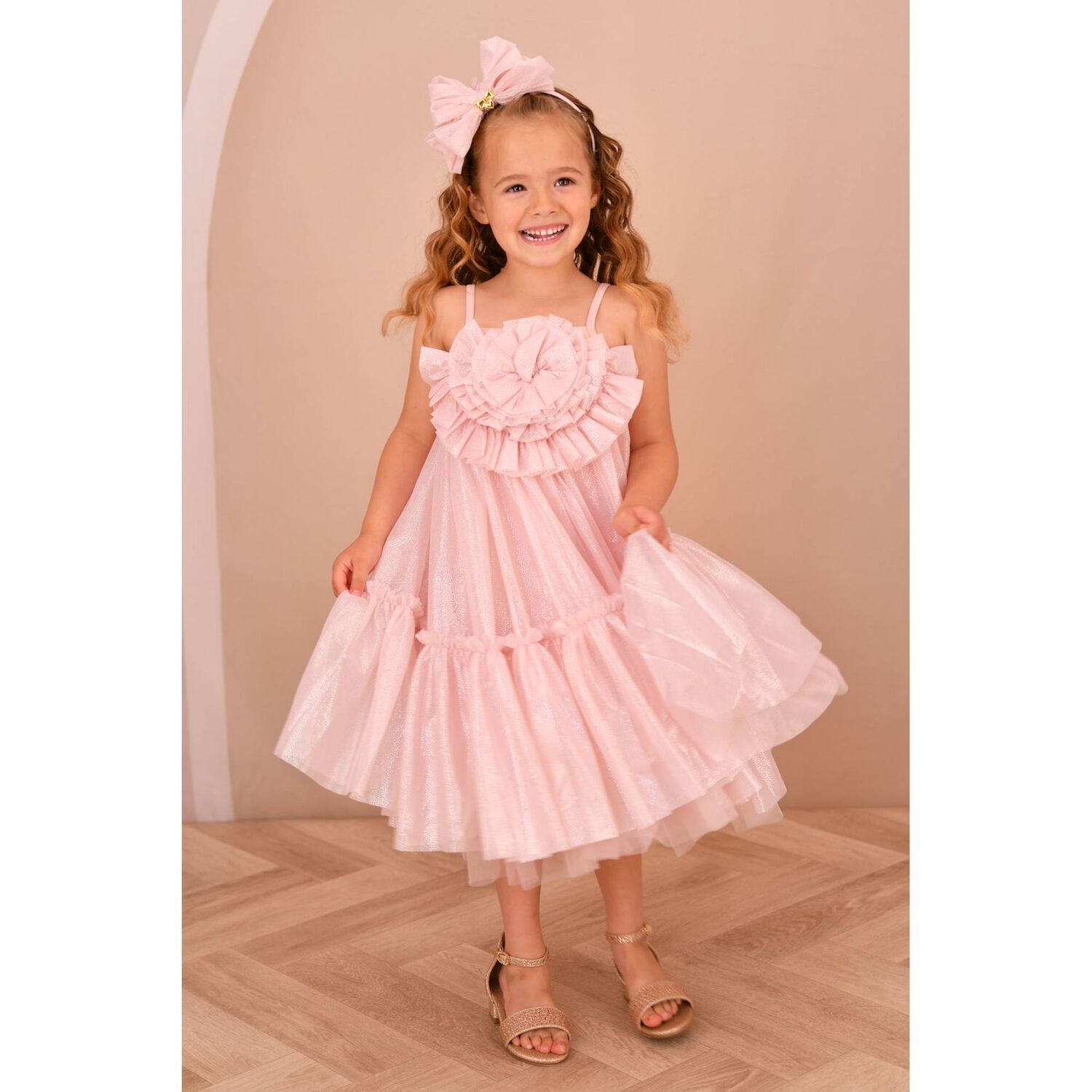 Girls Pink Embellished Tulle Dress, 1, hi-res