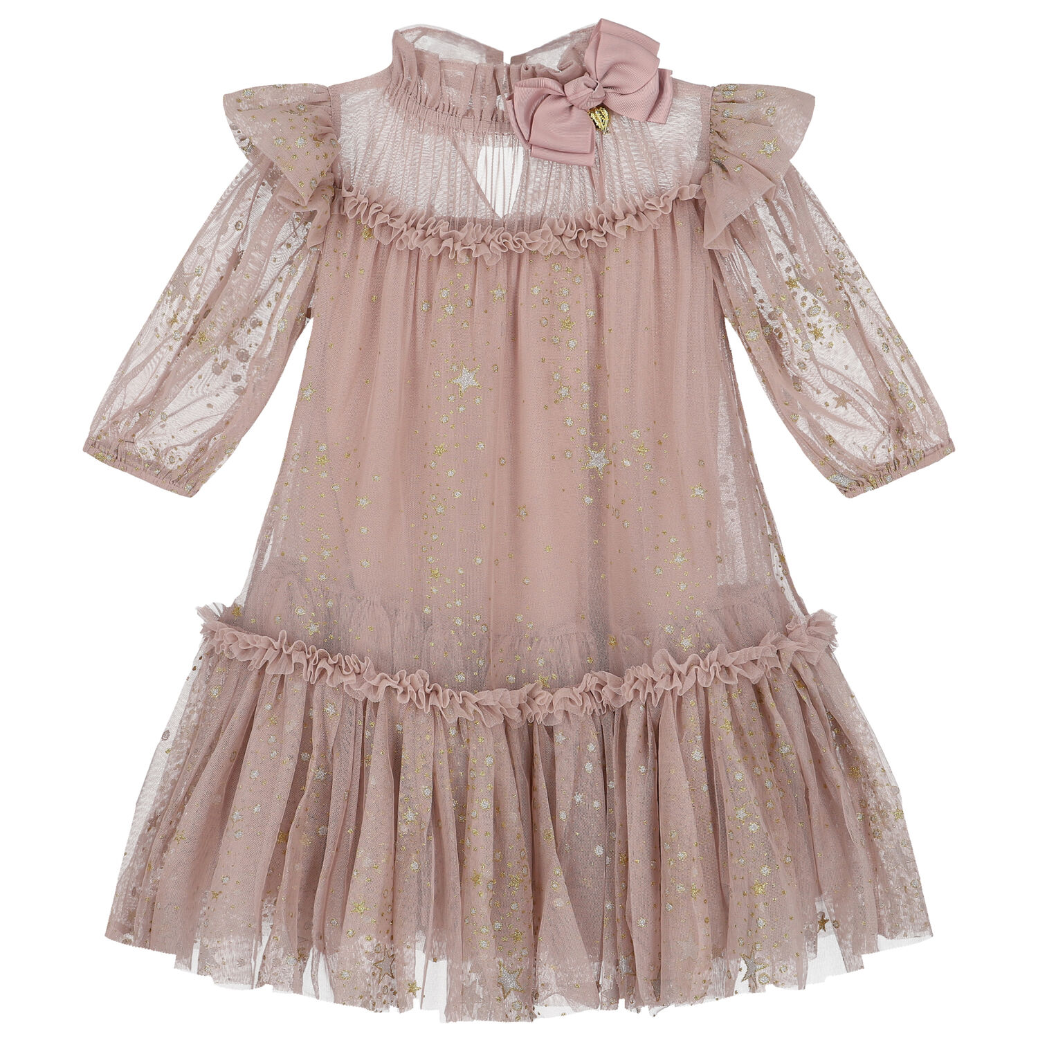 Girls Pink Star Tulle Dress, 1, hi-res