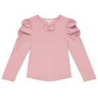 Girls Pink Bow Long Sleeve Top, 5, hi-res