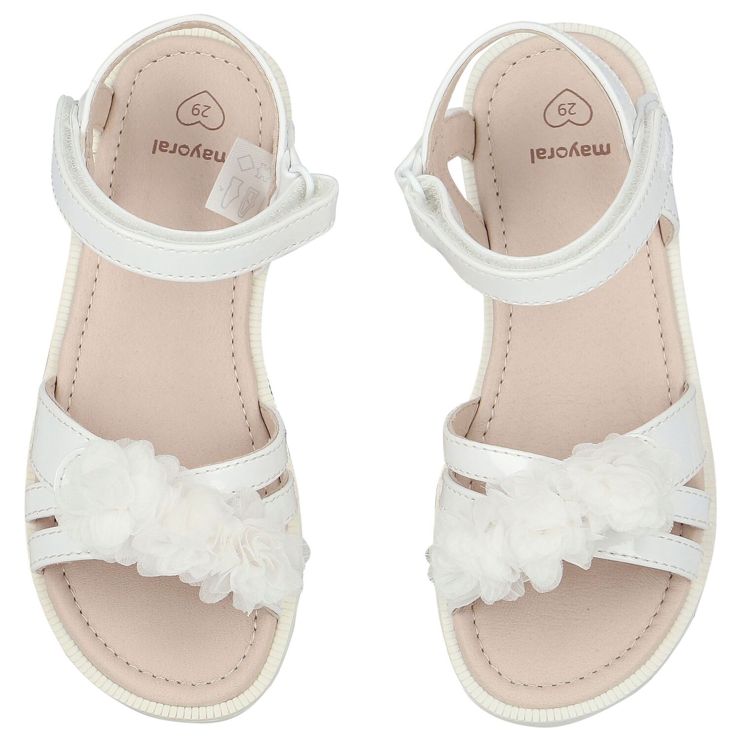 Girls White Flower Sandals, 1, hi-res