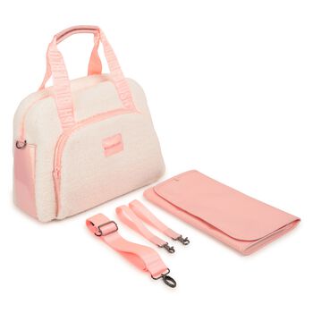 Baby Girls Ivory & Pink Sherpa Fleece Changing Bag