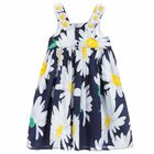 Younger Girls Blue Diasy Print Dress, 1, hi-res