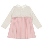 Baby Girls Ivory & Pink Knitted Dress, 1, hi-res