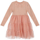 Girls Pink Knitted Tulle Dress, 1, hi-res