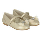 Girls Gold Bow Ballerina Shoes, 1, hi-res