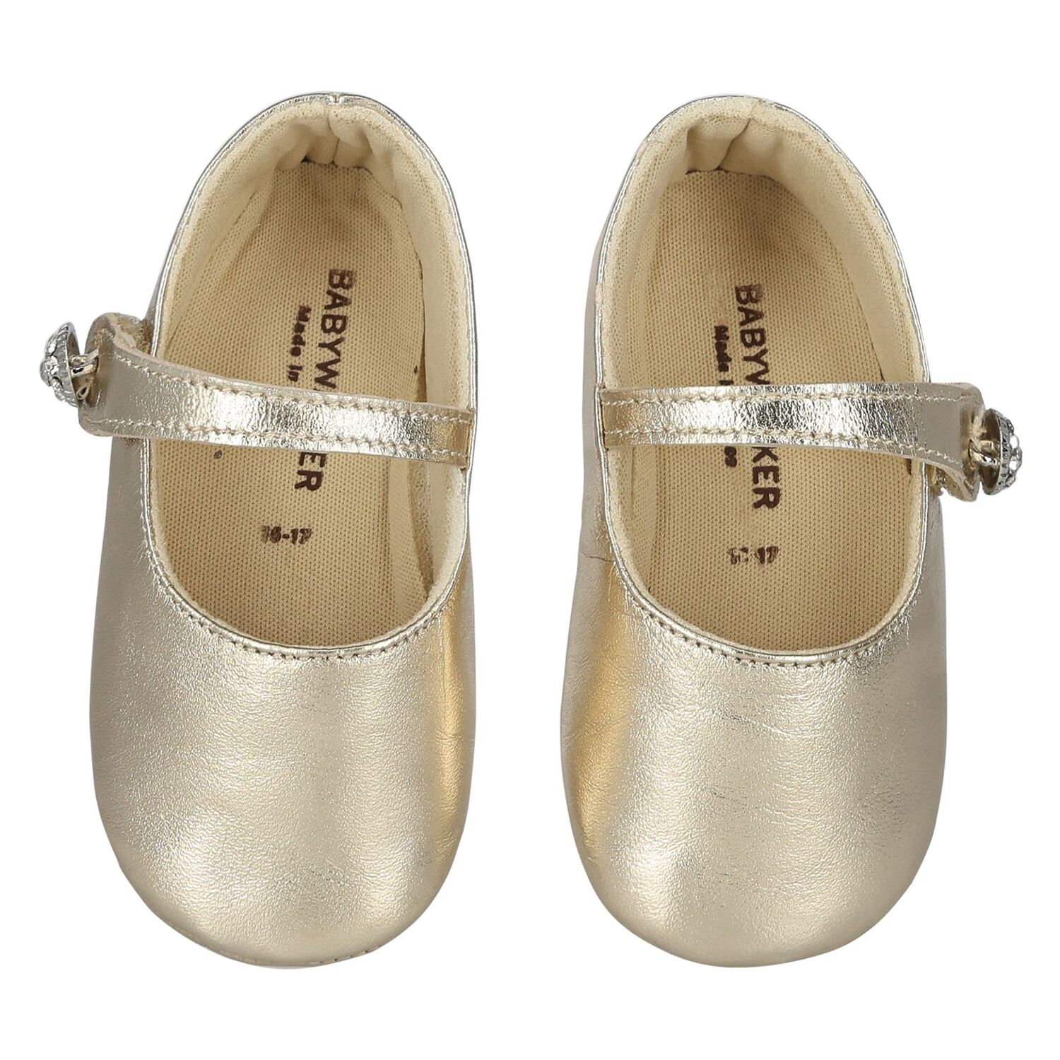 Baby Girls Gold Diamante Shoes, 1, hi-res