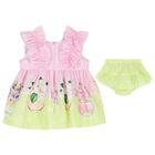 Baby Gilrs Pink & Green Ruffled Floral Dress Set, 1, hi-res
