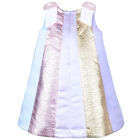 Girls Multi-Coloured Striped Satin Dress, 1, hi-res