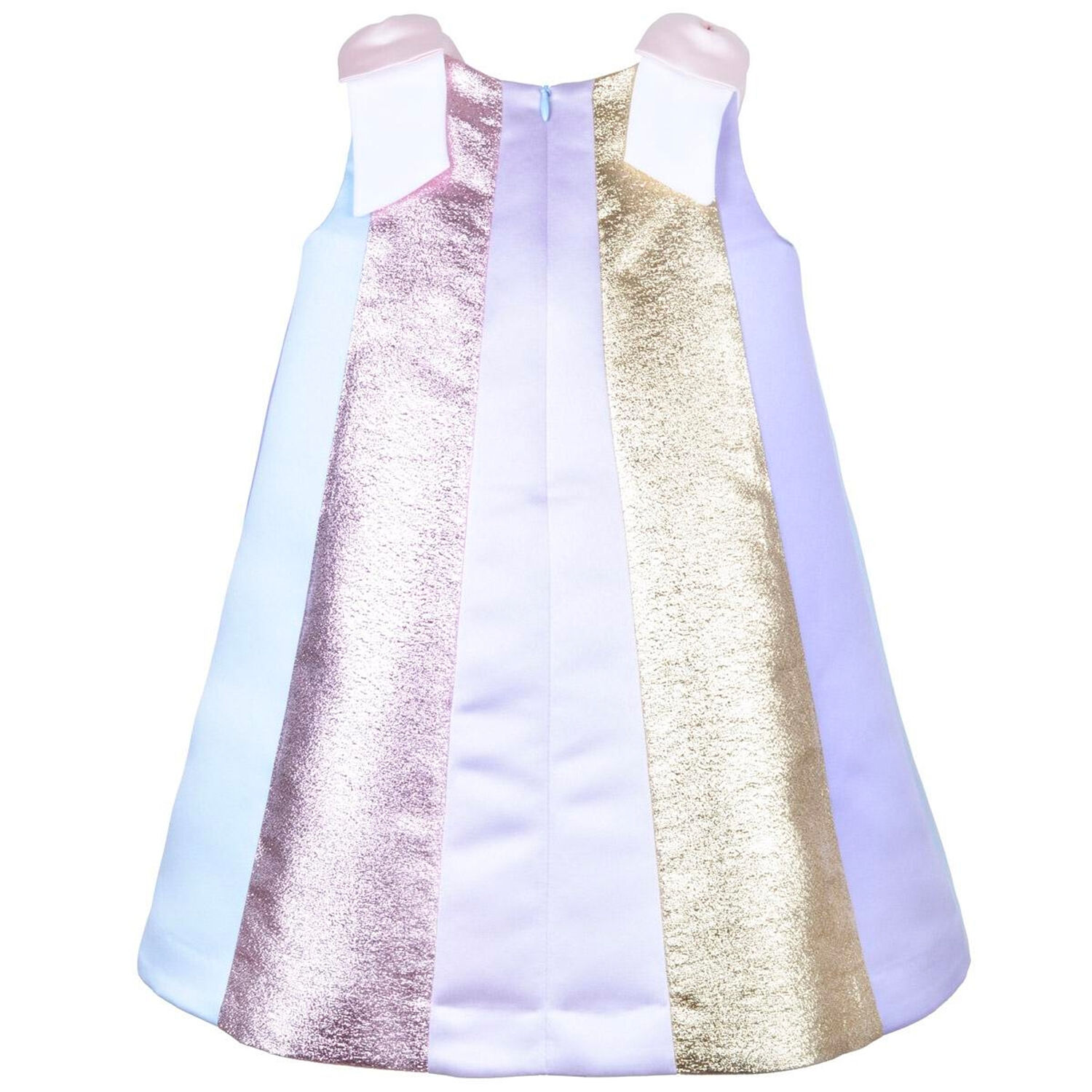 Girls Multi-Coloured Striped Satin Dress, 1, hi-res