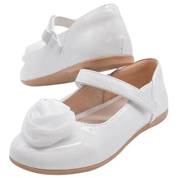 Girls White Patent Flower Shoes