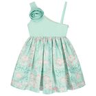 Girls Mint Green Floral Dress, 1, hi-res