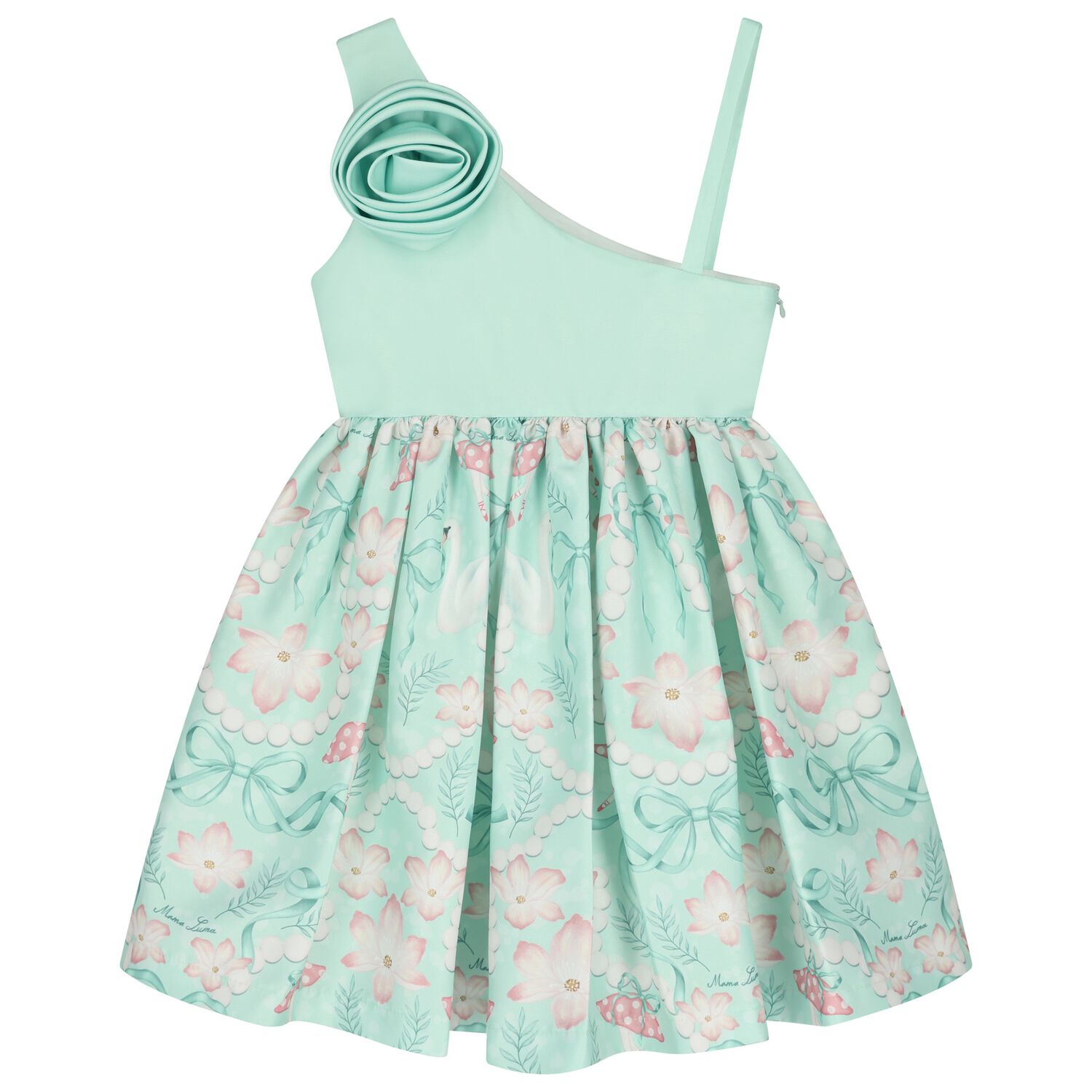 Girls Mint Green Floral Dress, 1, hi-res