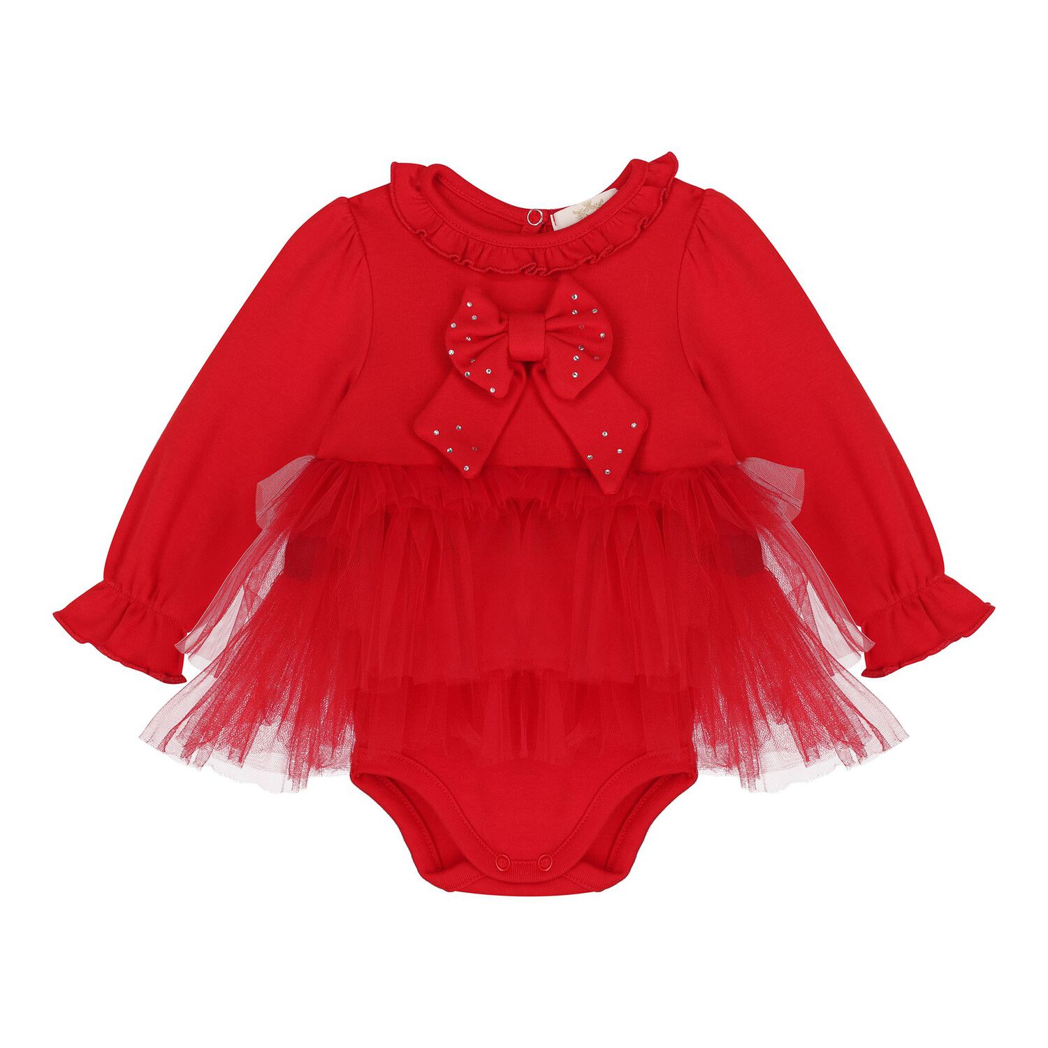Baby Girls Red Bow Tulle Dress Set , 1, hi-res